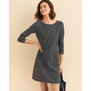 Garnet Hill Easy Textured Knit Dress Flowy Swing Striped Cinched Sleeves, Sz XS